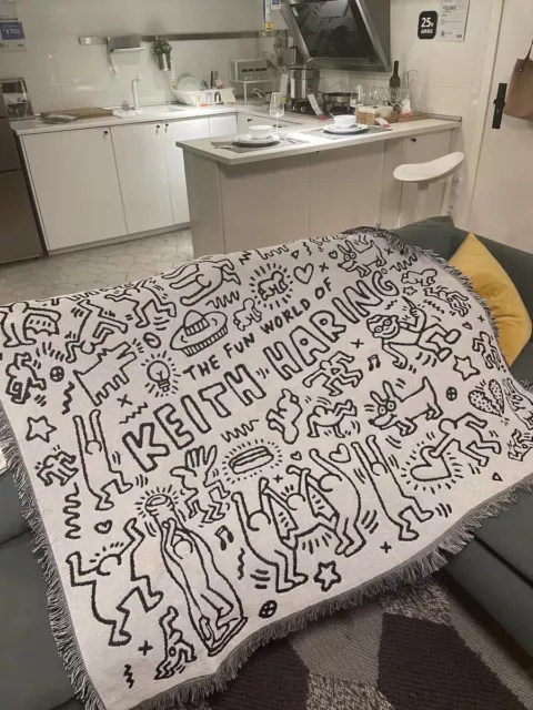 Keith Harring Graffiti Black and White Woven Tapestry Blanket Throws LGBTQ Decor