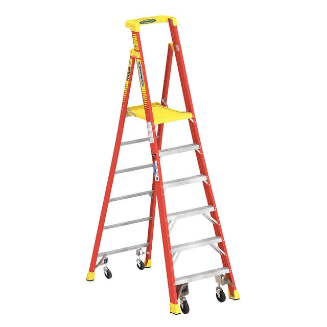 WERNER PD6206-4C Podium Stepladder,6 ft,Fiberglass,300 lb