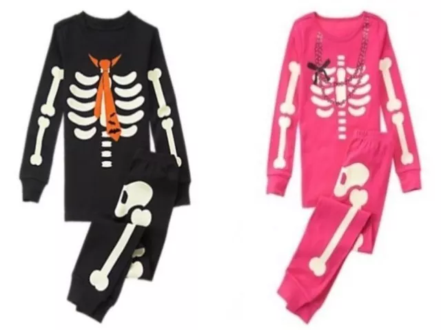 NWT Gymboree SKELETON Halloween Costume 2016 Pajamas/Gymmies Glow-In-The-Dark