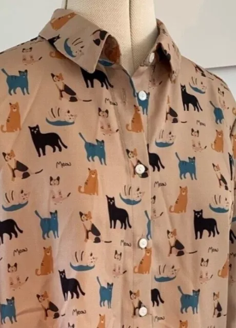 Women’s Cat illustrated Blouse Shirt Top- Size medium - Blush pink - Cat lover