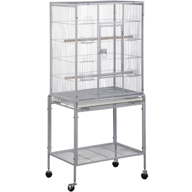 53" Large Flight Bird Cage with Rolling Stand Parrot Cockatoo Cage White/Black