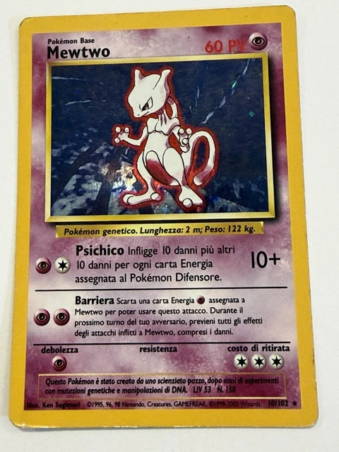 POKEMON MEWTWO 10/102 Set Base Rara Holo Unlimited Carta Discrete ...