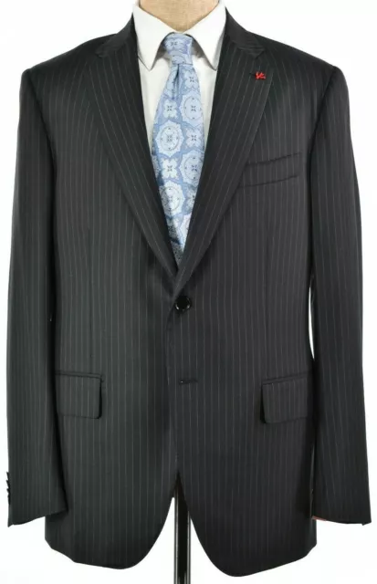 Isaia NWT Suit Size 54 44R In Black With Gray Pinstripe Super 130s Wool