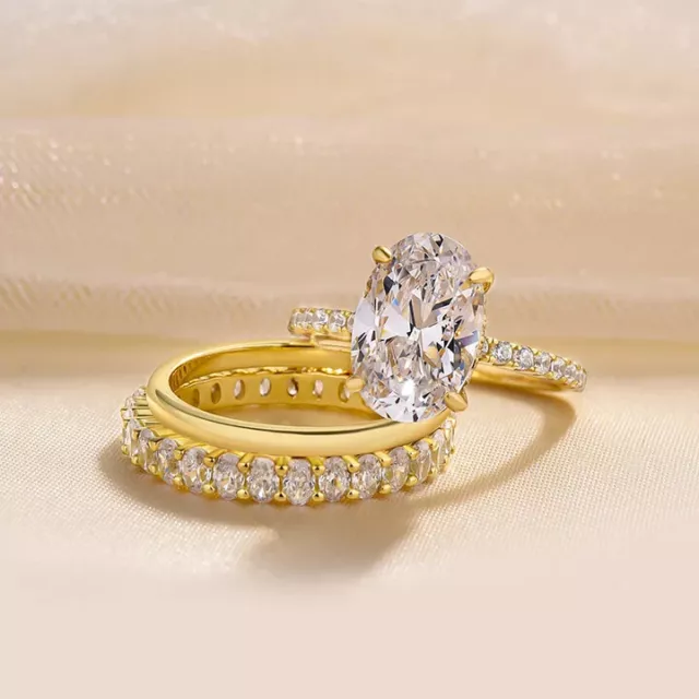 7.50Ct Oval Cut Moissanite Vintage 3Pc Wedding Ring Set 14k Yellow Gold Plated