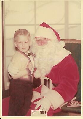 Portrait With Santa Claus FOUND PHOTO Color FREE SHIPPING Boy VINTAGE 04 4 W