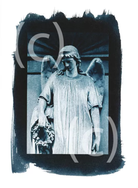 Cyanotypie Cyanotype - Engel auf Friedhof Engelsmotiv - signiertes Original