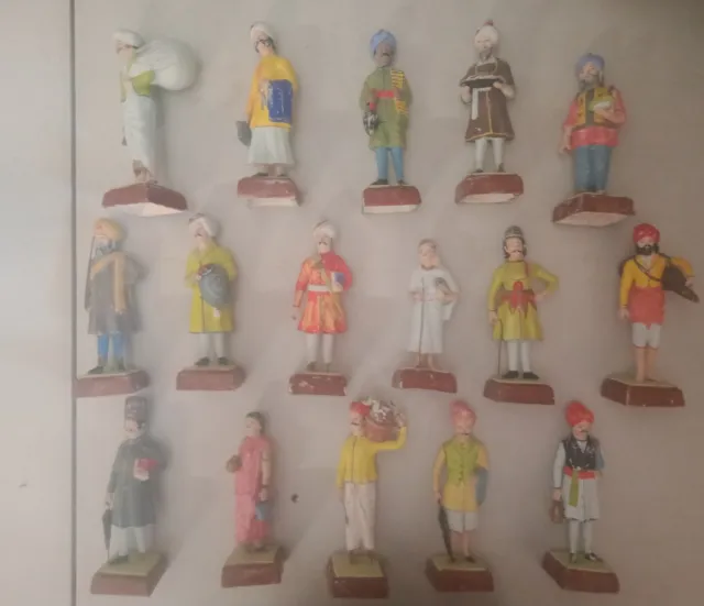 Grand Collection of Rare Shabby Chic Costumes of India 16 Plaster Figurines