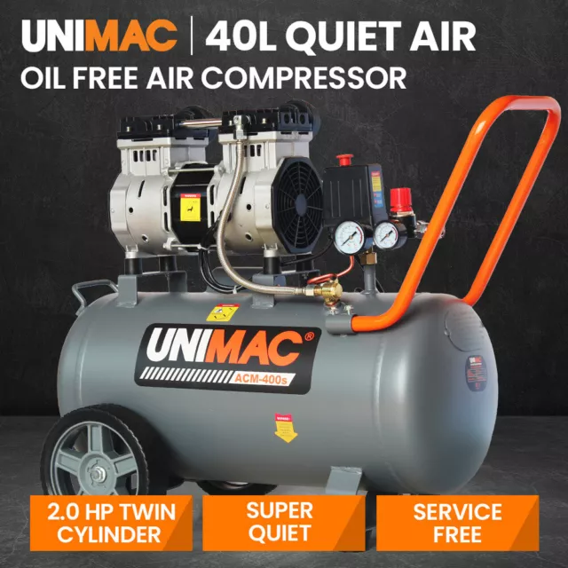 UNIMAC 40L Silent Air Compressor 2.0HP Oil-Free Quiet Electric Portable Airtool