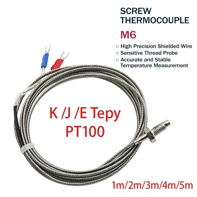Thermometer Thread Screw Probe Temperature Sensor Thermocouple PT100 0-400℃ 1-5m