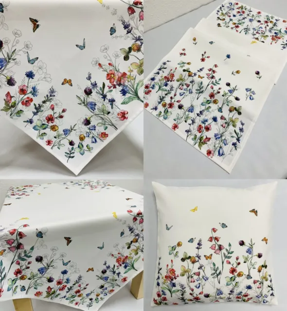 Tischdecke Stofftischdecke Stoff Tischband Läufer Kissen Druckmotiv Blumen bunt