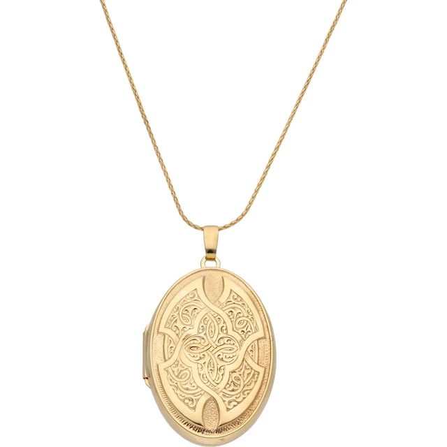 Pre-Owned 9ct Gold Celtic Patterned Locket & Chain Necklace 610mm(24") 9ct go... Pre-Owned 9ct Gold Celtic Patterned Locket & Chain Necklace 610mm(24") 9ct go...