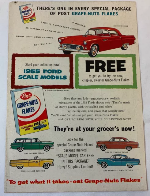 1955 Post Uva Dadi Fiocchi Ad Pagine ~ Ford Thunderbird e Altri Giocattolo Auto