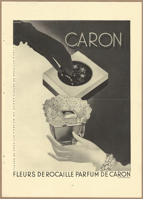 1937 Print Ad FLEURS DE ROCAILLE Perfume CARON PARIS ART DECO Advertisement