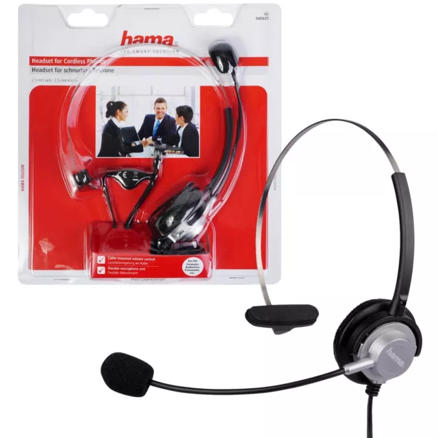 Hama Auriculares 2,5mm Clavija para Dect Teléfono Panasonic Línea de Audio