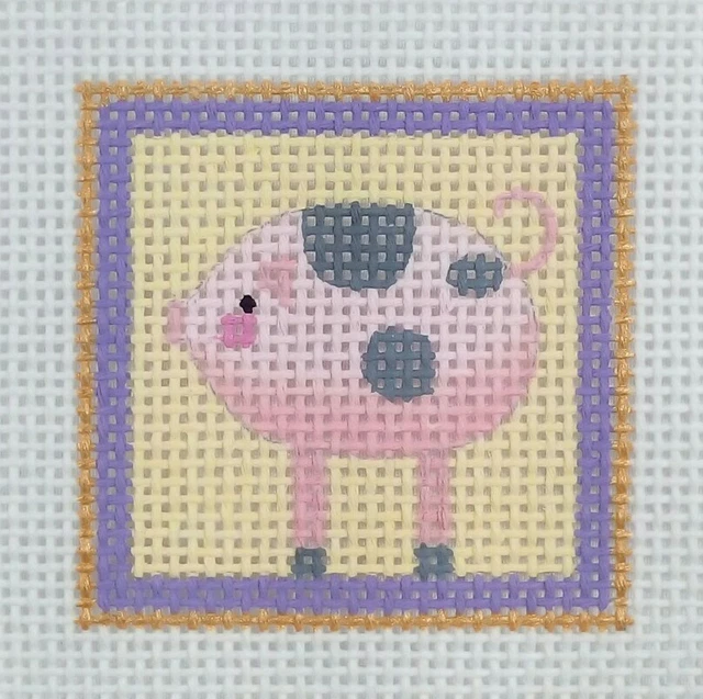 Melissa Shirley HP needlepoint PIG PIGLET mini ornament 587-F 2.25" square 13m
