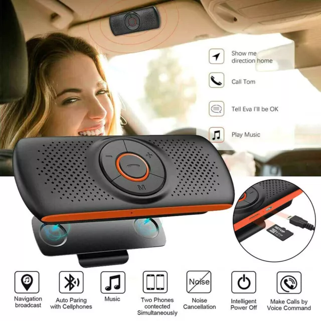 Wireless Bluetooth Speaker Hands-Free Car Kit Speakerphone Visor Clip Receiver