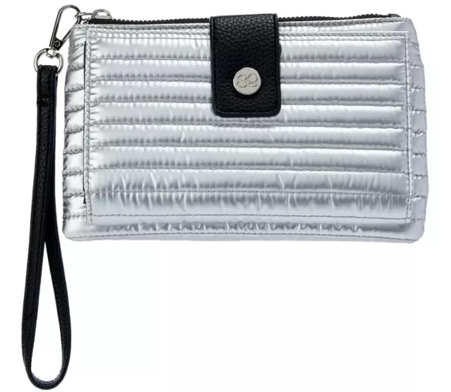 Samantha Brown Quilted Metallic Silver Wallet Wristlet NWT