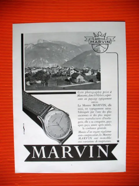 Publicite De Presse Marvin Montre Horlogerie Montana Suisse Valais Ad 1951
