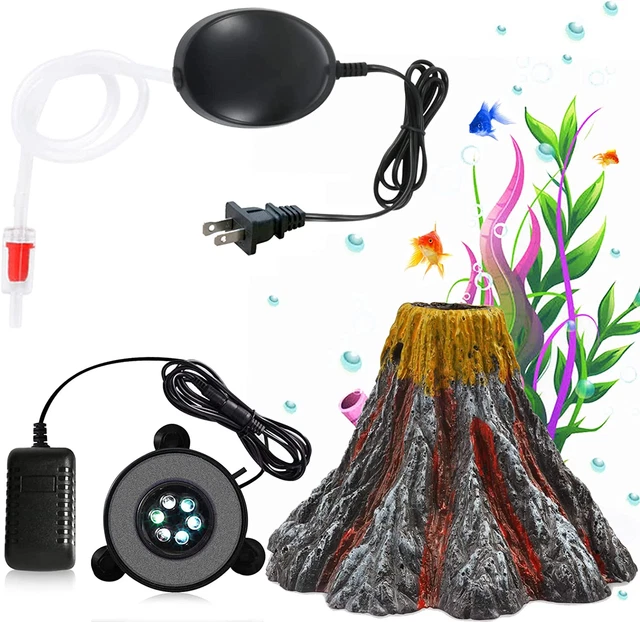 Aquarium Volcano Ornament Kit Air Bubbler Decorations for Fish Tank Aquarium Air