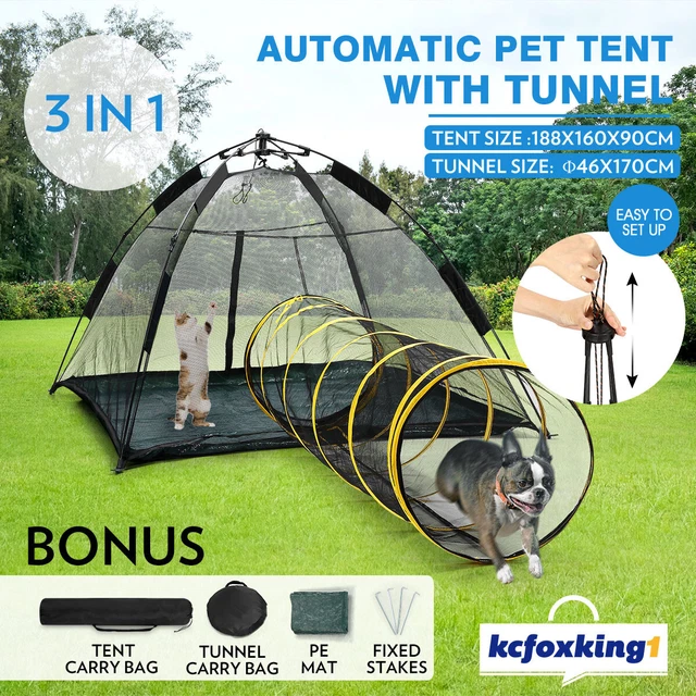 Outdoor Portable Auto Pop-up Puppy Pet Dog Cat Tent Play Fun House With Tunnel