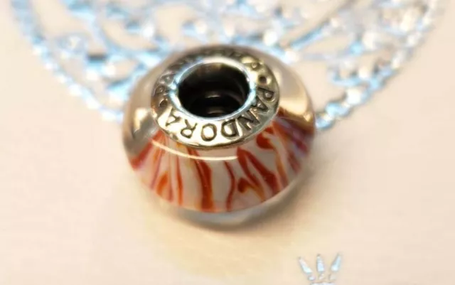 Pandora | Siberian Tiger Glass Murano Charm ✪New✪ 790939 Rare Retired 925 Silver 3