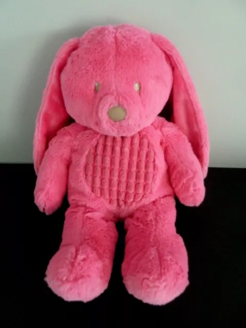 R5. DOUDOU PELUCHE TEX BABY NICOTOY LAPIN ROSE FUSHIA DAMIER 36cms TTBE