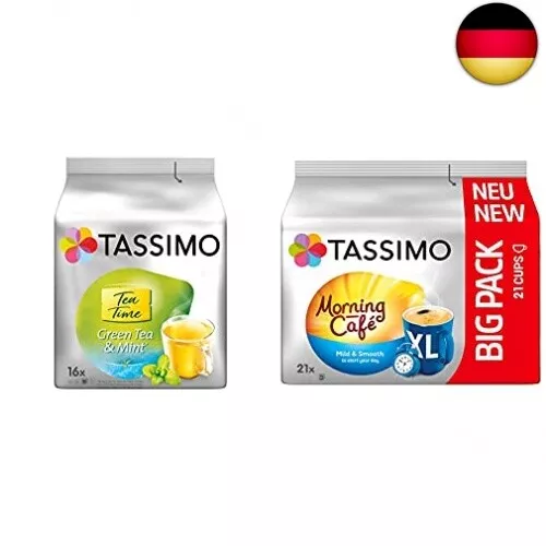 Tassimo Kapseln Tea Time Grüner Tee mit Minze, 5er Pack (5 x 16 Getränke) & M