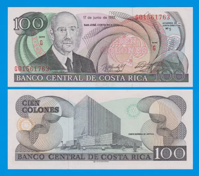 Costa Rica 100 Colones P 258 1992 UNC Serie "G"