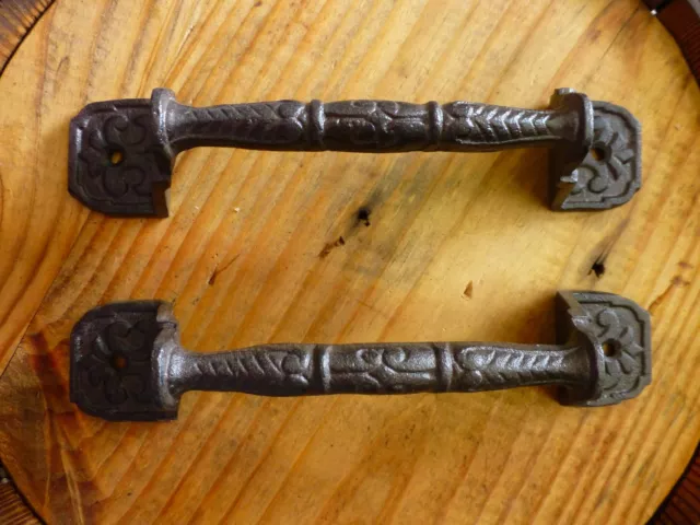 2 Large 8.5" Basket Weave Antique-Style Cast Iron Cabinet Door Gate Handle Pull