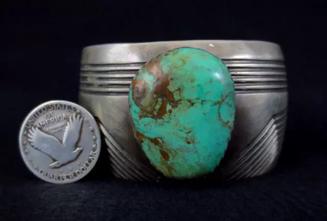 Vintage Navajo Bracelet - Sterling & Turquoise - Wide Cuff  Sam Begay (Deceased)