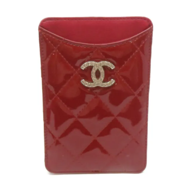CHANEL Quilted CC SHW Card Case Card Holder Patent Leather Red