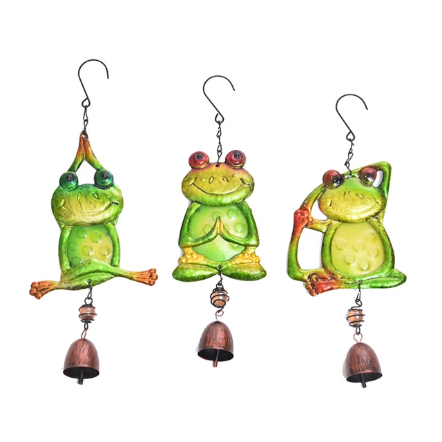 3Pcs Glas Wind Chime im Freien im Freien Dekor Glas Eisen Frosch Windglocke für