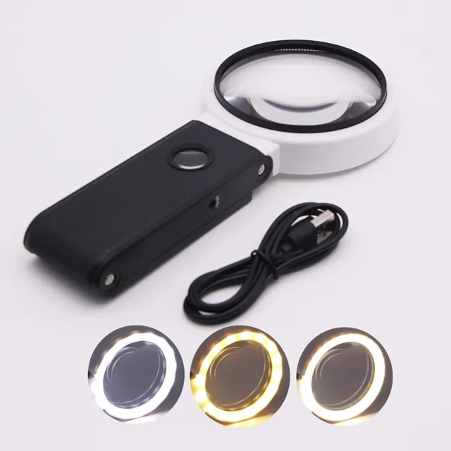 10X 25X Magnifying Glass with Light and Stand, Foldable Handheld Magnifying Glas