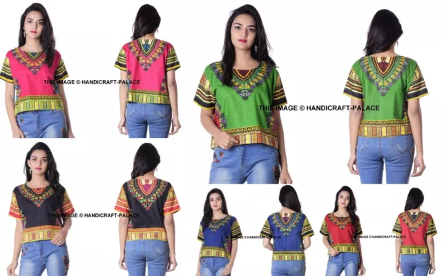 5 PC Wholesale Lot Indian African Dashiki Design Crop Top Women's Cotton Dress