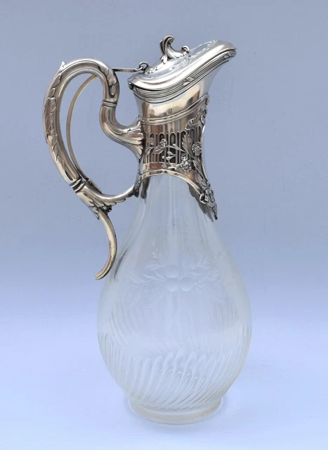 Antique Solid Silver & Cut Glass Claret Jug / Decanter