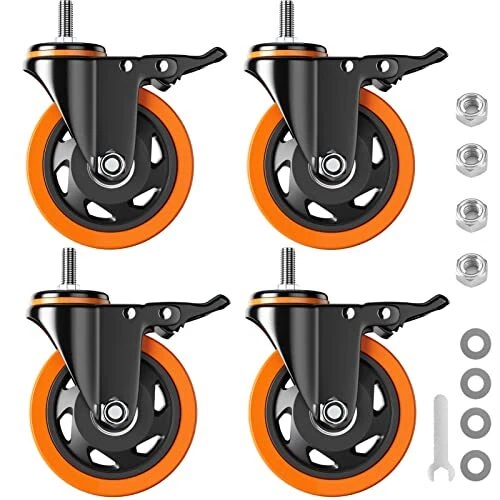 4 Inch Caster Wheels 2200Lbs, Threaded Stem Casters Set of 4 Heavy Duty