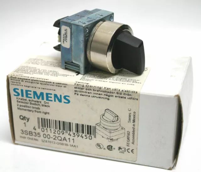 Siemens 3SB35 00-2QA11 Selector Switch Head 2 Pos 22 mm Momentary Spring Return