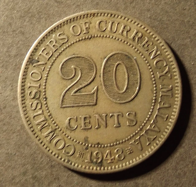 Commissioners Of Currency Malaya 20 Cent Coin Dated 1948 A Little Grubby