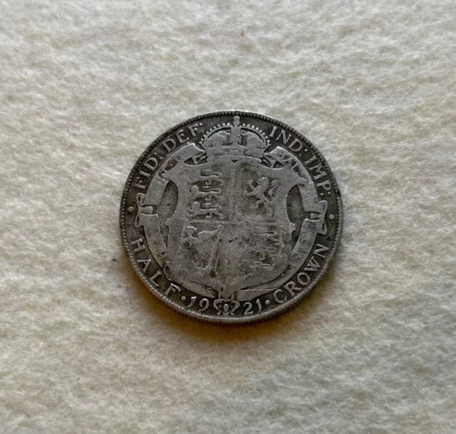 1921 King George V Silver Half Crown - Good Gade - British Real Silver .500