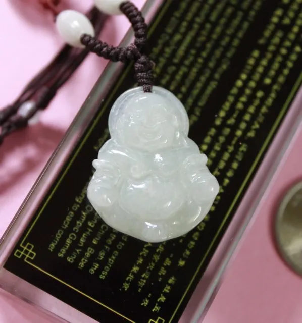 100% Natural Jade Grade A Untreated Icy Jadeite Laughing Buddha Pendant