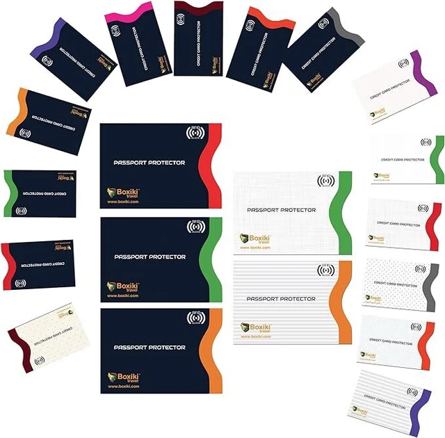 Boxiki Travel RFID Blocking Sleeves, Set with Color Coding | Identity Theft Prev