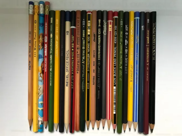 24 Vintage "Hb/#2" Pencils: Staedtler, Conte, Mitsubishi, Eberhard Faber, Tombow