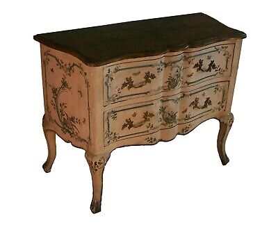 Italian Rococo Floral & Butterfly Painted Chest of Drawers - Mid 19th Century