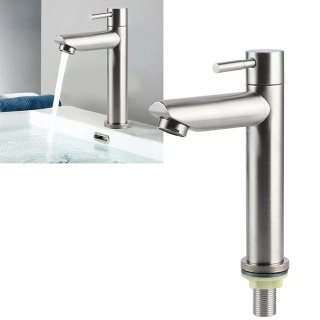 Grifo fregadero de ahorro de agua lavabo grifo individual frío acero inoxidable baño hotel