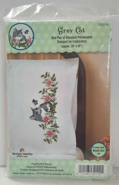 Par de fundas de almohada estándar Design Works kit estampado para bordar nuevo en paquete