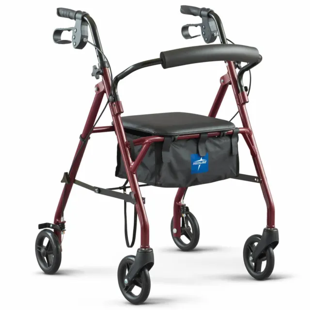 Upright Walker for Seniors with seat 4-Wheels up to 350lbs Medical Fold Walker