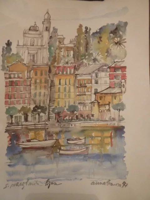 Signed Watercolor Santa Margherita Ligure Italy -near Portofino -1997