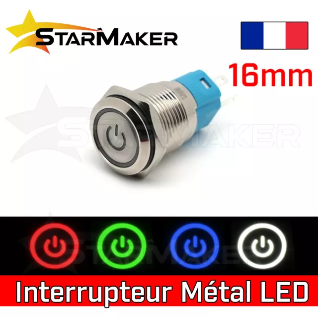 Bouton poussoir permanent métal LED - 16mm 12-24V Interrupteur latching étanche