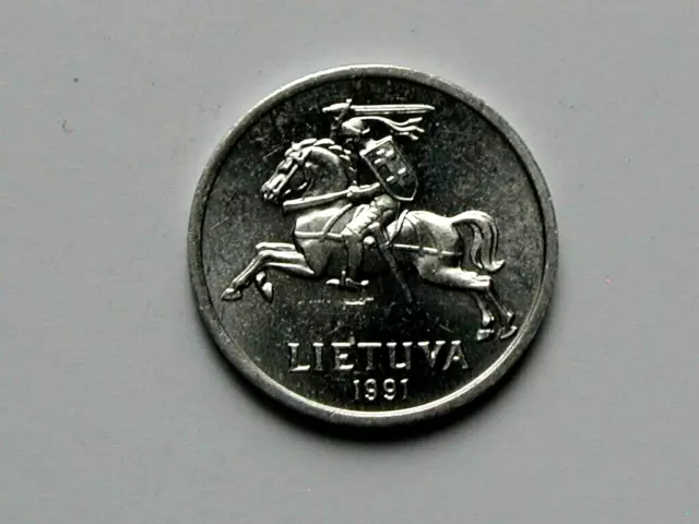 Lithuania 1991 1 CENTAS Coin Coat of Arms (Horseback Knight with Sword & Shield)