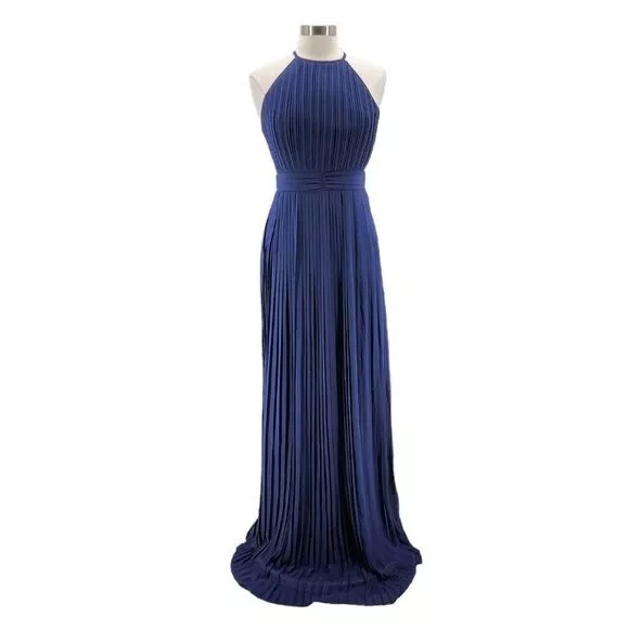 NWT TFNC London Serene Navy Blue Pleated Maxi Dress Womens Medium / 10